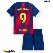 Camisa de Futebol Barcelona Robert Lewandowski #9 Equipamento Principal Infantil 2025-26 Manga Curta (+ Calças curtas)